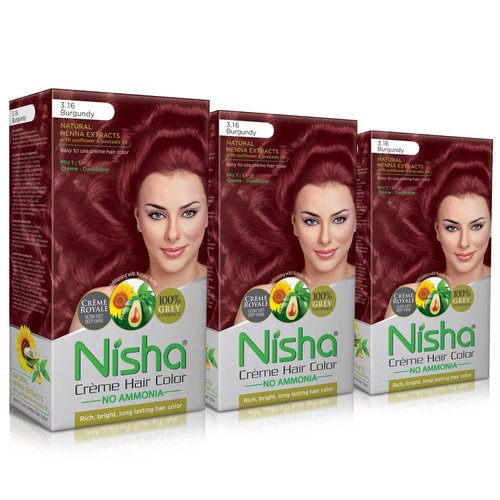 Nisha Creme Hair Color, Hair Dye, Burgundy (Pack of 3)