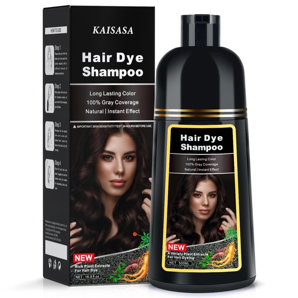 KINGMING Dark Brown Hair Dye Shampoo 3 in 1, Hair Color Shampoo for Women Men Grey Hair Coverage, Herbal Ingredients Champu Con Tinte Para Canas 500ml (Dark Brown)