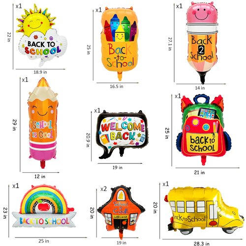 2024 New Back to School Balloons, Colorful Welcome Back to School Decorations include School Bus Pencil Crayon Balloons etc, Back to School First Day of School Party Supplies
