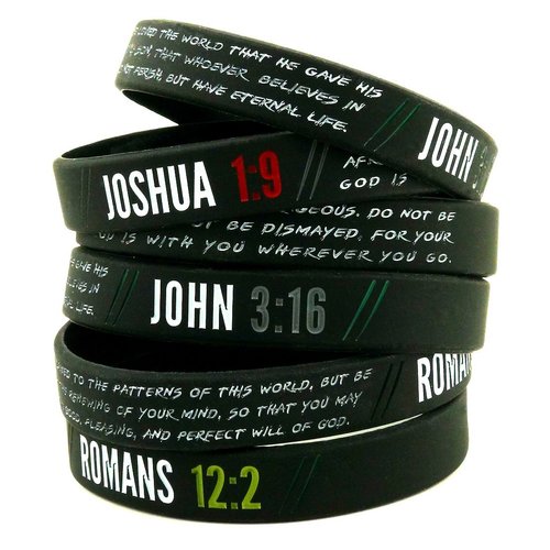 Ezekiel Gift Co. Christian Wristbands for Guys (6-pack) - John 3:16, Romans 12:2, and Joshua 1:9 - Religious Bible Gifts for Him Christian Men