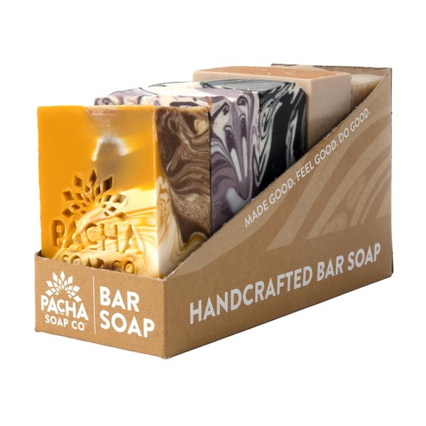 Pacha Bar Soap Fan Favorites Bundle | Premium Handcrafted Soaps | Natural Face Wash, Hand Soap, Body Wash | Dirty Hippie, Golden Chai, Clarifying Charcoal, Almond Goat's Milk, French Lavender | 5 Pack