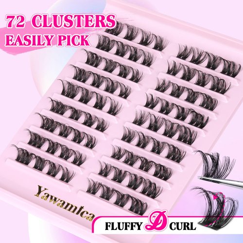 Eyelash Extension DIY Lash Clusters Wispy Individual Lashes 8-15mm Eyelash Clusters D Curl Lash Extension 72pcs DIY Cluster Eyelashes at Home by Yawamica