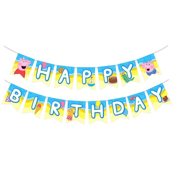 Treasures Gifted Officially Licensed Peppa Pig Birthday Banner - Peppa Pig Happy Birthday Banner - Peppa Pig Birthday Party Supplies, Peppa Pig Banner