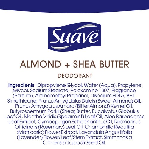 Suave Aluminum Free Deodorant for Women 24-Hour Odor Protection Almond & Shea Butter Cruelty-Free 2.6 oz