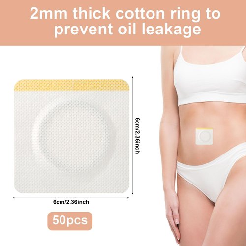 50pcs Castor Oil Belly Button Patch, 2.36inch White Castor Oil Pack Wrap Disposable Self-Adhesive Pad Organic Pack Highly Absorbent Cover for Belly Button (Oil-Free)