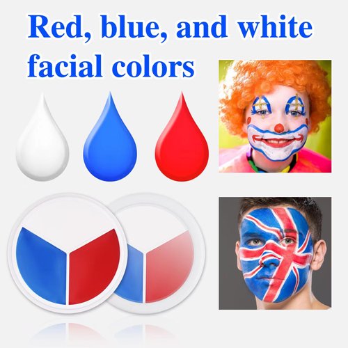 Yeweian Red White Blue Face Body Paint, Halloween SFX Cosplay Clown Makeup, American Flag 3 Colors Prides Face Painting Makeup for Patriotic Veterans Day Independence Day 4th of July,Joker Makeup,12g