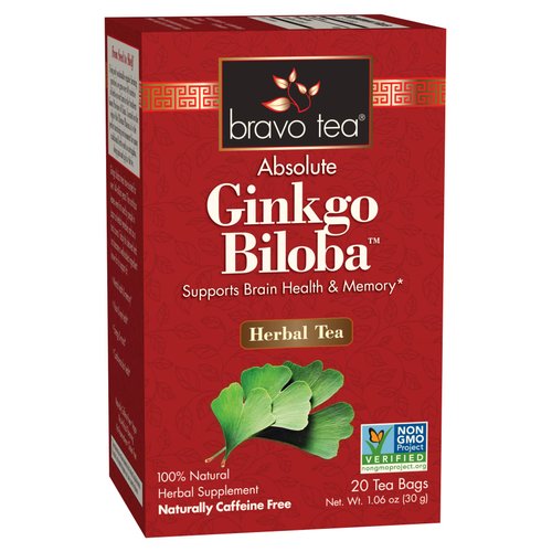 Bravo Tea Absolute Ginkgo Biloba Herbal Tea Caffeine Free, 20 Tea Bags