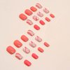 RikView Short Press on Nails Oval Fake Nails with Swirls Design Red Acrylic Nails Glossy Nails for Women 24 PCs
