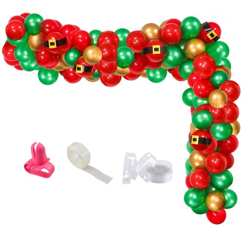 Christmas Balloons Garland Arch kit Decorations, 90Pcs Christmas Green Red Gold Belt Balloons for Winter Christmas Birthday Happy New Year Baby Shower Xmas Party Supplies