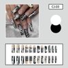 24Pcs Square French Tip Press on Nails Long Fake Nails Punk Cartoon Anime Design Nail Art Supplies Black White Full Cover Coffin False Nails Glue on Nails for Women Girls Manicure Decoration Decor