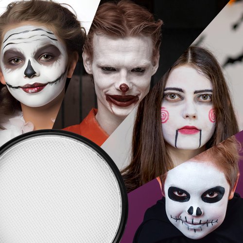 Spooktacular Creations Halloween Makeup Face Body Paint Waterproof Foundation Cream Cake Tub, Halloween Party Cosplay Clown Sfx Costume and Dress Up Makeup for Adult and Kids (1 Oz, White)