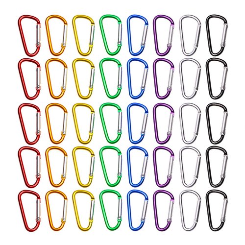 Mini Skater 1.75 Inch/4.5cm Assorted Colors D Shape Ring Nonlocking Aluminum Alloy Spring-Loaded Snap Keychain Hook Belt Backpack Buckle Clip for Outdoor Indoor Activities,40Pcs (8 Random Color)