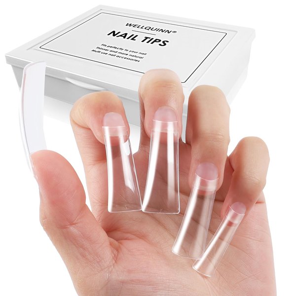 Wellquinn Duck Nails Tips 220Pcs XXL Duck Feet Style Nail Tips Clear Y2K Press on Nail Tips for Acrylic Nails Professional 11 Sizes Half Cover False Nails, Nail Extension for Manicure Salon Home DIY