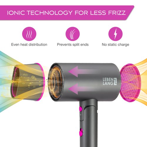 LEBENLANG Ionic Hair Dryer, 1875W - Foldable, Portable, Compact, Mini, Travel, Diffuser, Curly Hair