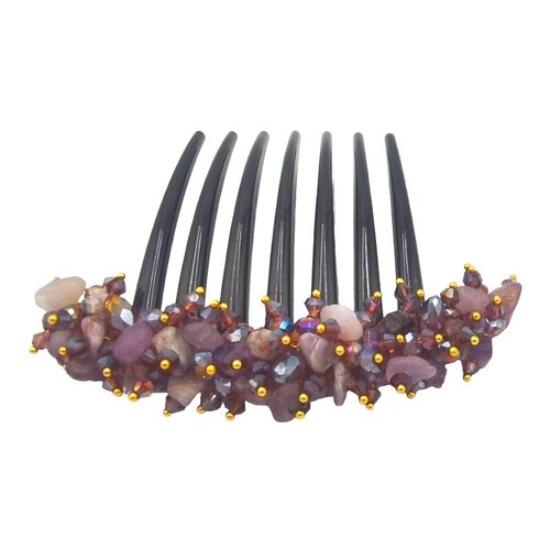 Side Comb French Twist Hair Comb Hair Accessories Decorative Hair Wedding Hair Accessories Ornamented Along top of Heading with Stone (Purple)