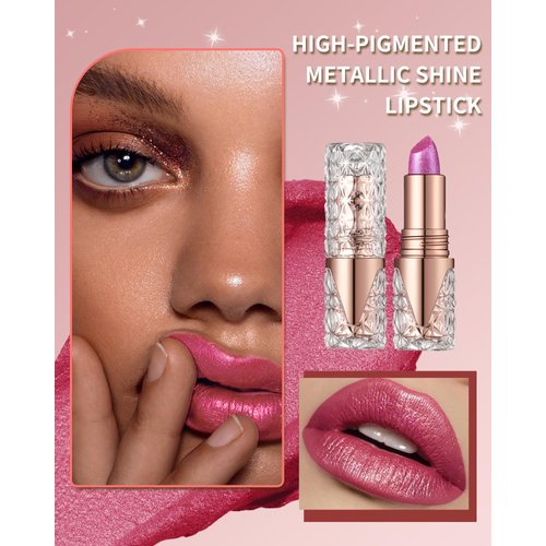 Glitter Lipstick Long Lasting,3D Metallic Liquid Lipstick Matte to Shimmer,Hydrating Non-Stick Lip Gloss,High Impact Lip Red Color Long Lasting Waterproof Transfer-proof Lip Stick Makeup for Women-03