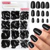 Bellelfin 360Pcs Short Press on Nails, Glossy Short Oval Fake Nails Black Acrylic Press on Nail Oval Press on False Nails with Glue and 5 Sheets Jelly Tabs for Women Girls Fingernails Artificial
