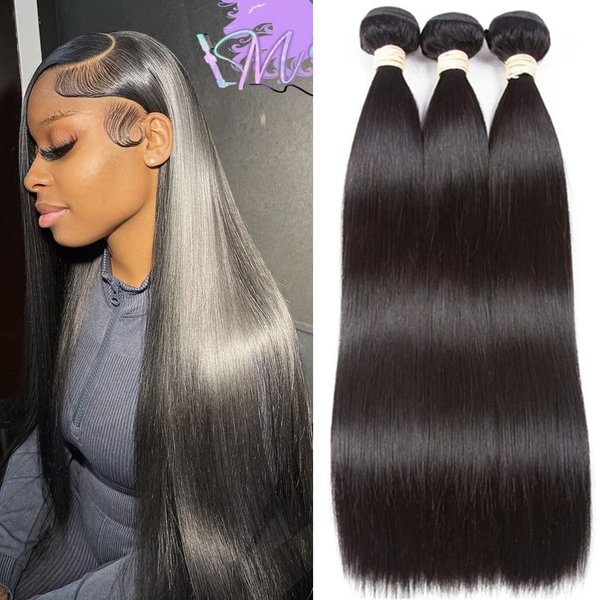 16/18/20inch 3 Bundles Hair Extensions, Straight Weave Brazilian Hair Bundles, 100% Unprocessed Virgin Brazilian Human Hair, Natural Black Color Bundles
