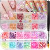 12 Grids Rose Flower Nail Charms 12 Grids Iridescent Glitter Nail Art Sequins1 Pcs Nail Brush,3D Nail Art Flat-Back Flower Holographic Irregular Nail Art Glitter Flakes Nail Decoration Nail Art Tips