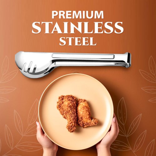 Stainless Steel Large Serving Utensils Set 9 Pcs - Lightweight Smooth Finish Slotted Spoons, Tongs & Serving Spoons for Buffet - Rust Resistant & Easy to Clean Silver