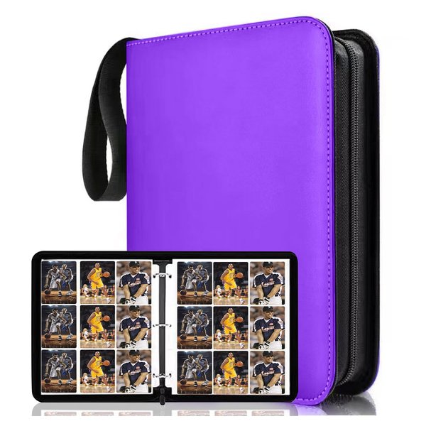 9 Pocket Trading Card Binder, 900 Pockets Basketball Card Binder for MTG, Top loading Pockets Card Collector Album, PU Leather Card Collector Folder for Game Cards, Sports Cards (Purple)