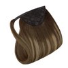 Full Shine Ponytail Hair Extensions 12Inch Balayage Ombre Brown Fading Caramel Brown One Piece Clip In Ponytail Extension Human Hair Wrap Around Pony Tails Hair Extensions 70G