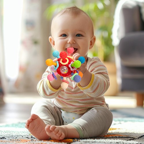 Baby Sensory Teething Toys, Baby Teethers Montessori Toys for 0-6 6-12 Months, Gifts for 1 Year Old Boys Girls Infant Newborn 0 3 6 9 12 18 Months Toys, Baby Rattle Chew Toys, Toddler Learning Toys