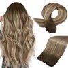Full Shine Sew in Hand Tied Weft Hair Extensions 60 Gram Real Human Hair Weft Balayage Hair Extensions Silky #3/8/22 Brown to Light Blonde Mix Walnut Brown 24 Inch