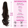 OMGREAT Clip In On Hair Extensions Medium Brown Claw Ponytail Extensions Hair Piece Curly for Women Synthetic Heat-Resisting 18 Inch