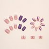 24 Pcs Short Square Press on Nails French Tip Fake Nails Purple Shiny Powder Artificial Nail Tips Acrylic False Nails with Designs Full Cover Stick on Nails for Women Girls Cute Nail Decorations