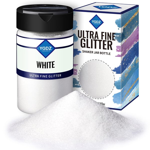 YGDZ White Glitter, Fine White Glitter, 140G 4.93OZ Snow Glitter, Christmas Glitter, Crafts Glitter, Clear Glitter, Extra Fine Glitter for Crafts, Resin Arts Tumbler, Glitter Flakes for Festival