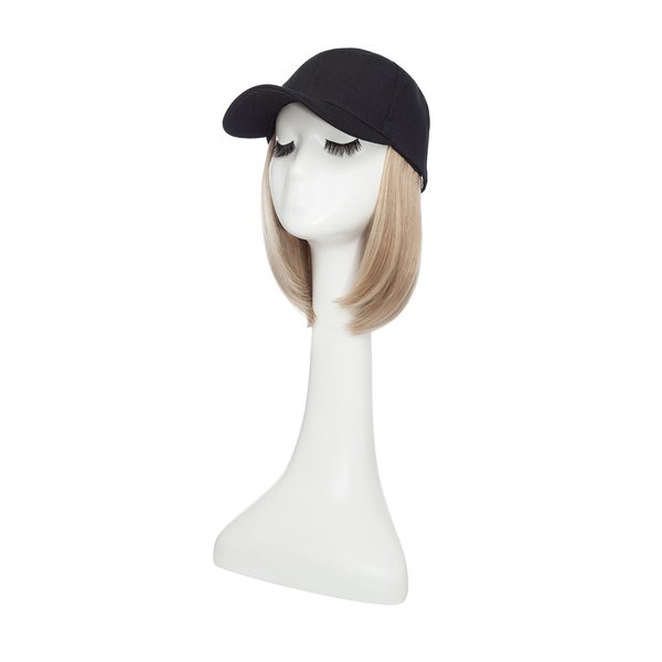 Benehair Baseball Cap Wig Blonde Hair Extensions for Women Adjustable Hat with Synthetic Wig Attached Short Bob 6 Inch 85P613# Valentines Day Gift Party