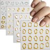 5D Gold Embossed Nail Art Stickers Crystal Soft Glue Irregular Geometric Frames Nail Stickers Sliver Hollow Designs Nail Decals Supplies Self Adhesive Stickers DIY Acrylic Nail Accessories Women Nail Decoration 4 Sheet