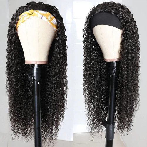 Taiill 22inch Kinky Curly Headband Wig Human Hair Headband Wigs for Black Women Brazilain Remy Human Hair Curly Headband Wig Glueless None Lace Front Wigs 150% Density Half Wig