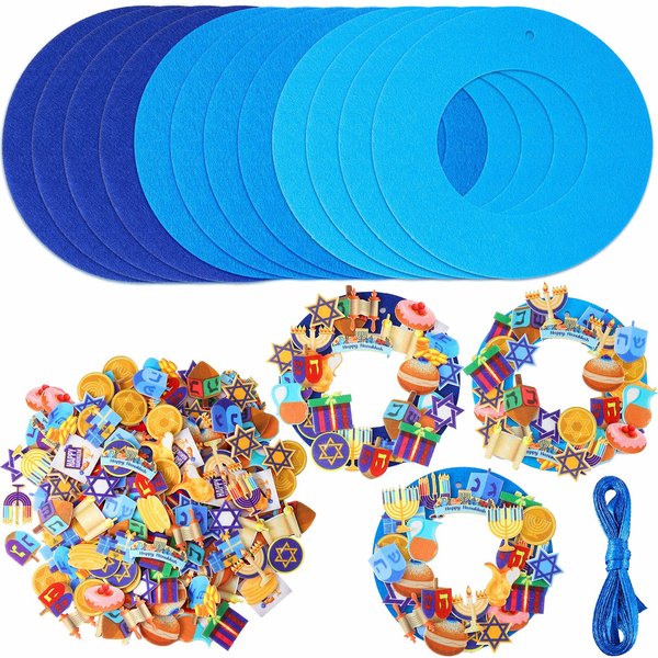 12 Kits Hanukkah Wreath Craft Kit DIY Felt Menorah Gold Coin Happy Hanukkah Wreath Chanukah Art Projects for Hanukkah Party Home Living Room Classroom Decorations Activities