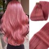 24Inch Pink Remy Tape in Hair Extensions Premium 100% Human Hair with Invisible Tape in Attached Semi Permanent Hair Extensions Silk Straight Human Hair Extensions 70grams for Girls/Women