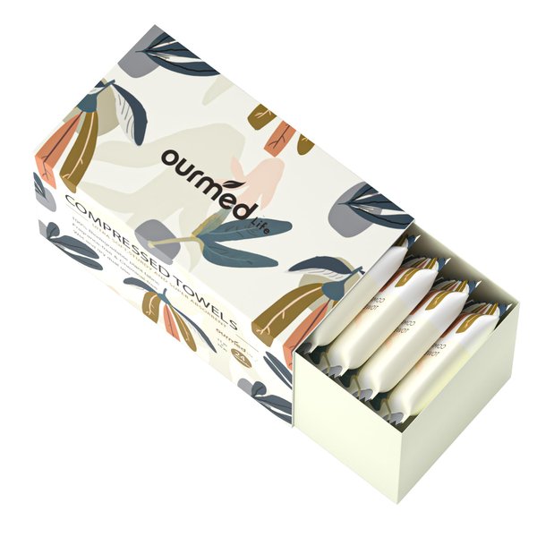 Ourmed Life Disposable Compressed Camping Face Towels, 11" x 10" - Biodegradable Clean Towel, Compact, Super Absorbent, Ideal for Travel & Camping - Convenient Single-Use Solution, 24 Count