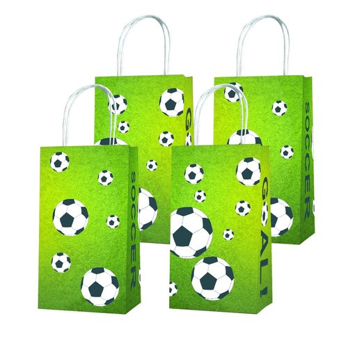 Weesdsio 16 Pack Soccer Party Favor Bags with Handles Soccer Gift Bags Soccer Party Bags for Kids Sports Theme Birthday Party Soccer Birthday Party Favors Supplies Sports Party Decoration