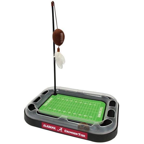 Pets First NCAA Alabama Crimson Tide Football Field CAT Scratcher Toy with Catnip Filled Plush Football Toy & Feather Cat Toy, with Jingle Bell Interactive Ball Cat Chasing 6-in-1 Kitty Toy (AL-5017)