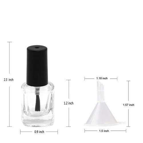 AHIER Empty Nail Polish Clear Bottles with Brush Cap Funnel and Mixing Ball(7ml 5p)