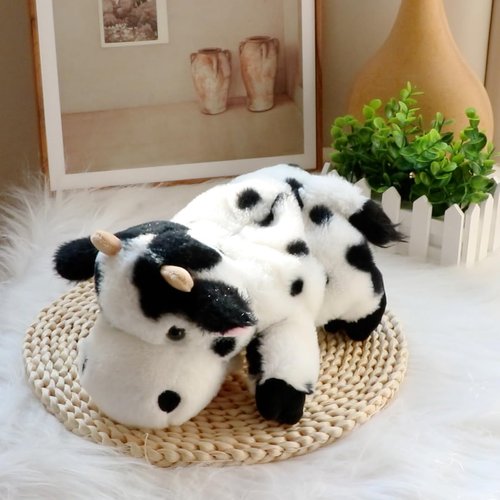 Easfan Cow Hand Puppet with Movable Mouth Interactive Storytelling Cute Soft Cow Plush Toy Creativity and Imagination Christmas Birthday Gifts for Toddlers Kids,9’’