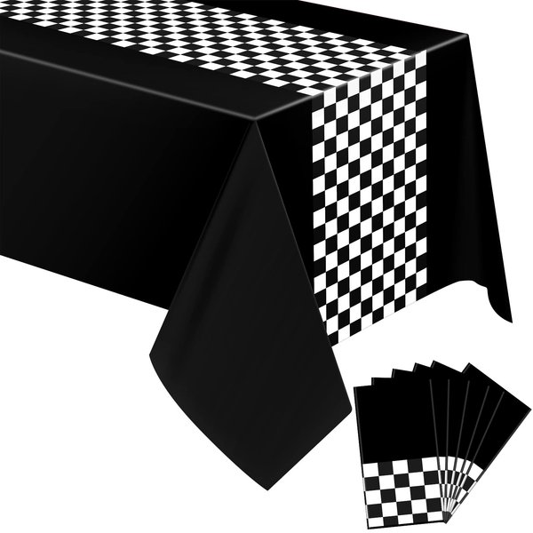 Irenare Car Birthday Party Supplies Racing Party Decorations Road Tablecloth Racetrack Table Runner Table Covers for Kids Boy Car Theme Birthday Party, 54 x 108 Inch (Black,6 Sheets)