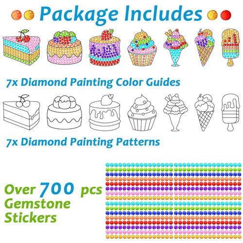 Qyeahkj 7pcs Summer Crafts Sweets Arts Crafts DIY Gem Diamond Suncatcher Crafts for Kids Cake Ice cream Diamond Painting Gift for Kids Girls Boys Aged 6 8 10 for Birthday Party Home School Decor