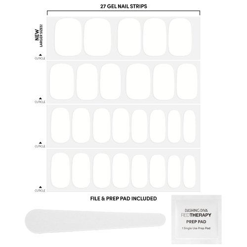 Dashing Diva Gloss Nail Strips - White Canvas | UV Free, Chip Resistant, Long Lasting Gel Nail Stickers | Contains 27 Nail Wraps, 1 Prep Pad, 1 Nail File
