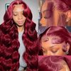 99j Burgundy Lace Front Wigs Human Hair 13x6 Body Wave Lace Front Wigs Human Hair Pre Plucked Glueless Red Wig Wine Red Lace Front Wigs Human Hair Wigs for Women Reddish Brown 200% Density 26Inch