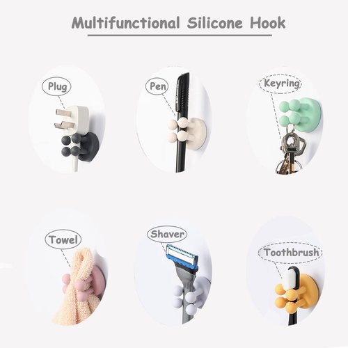 4 Pcs Silicone Waterproof Toothbrush Holders,Multi-Function Self Adhesive Hooks for Hanging Key Clothes Towel Cable for Kitchen Bathroom Home Office Gray