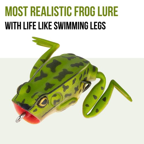 Lunkerhunt Frog Fishing Lure for Bass Fishing | Popping Frog 0.5 oz | Topwater Fishing Bait with Weedless Hooks, Hollow Body (Green Tea)