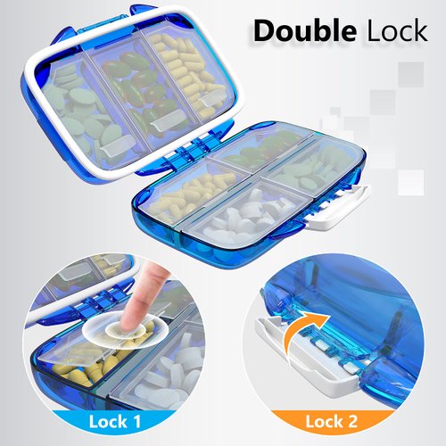 Travel Pill Organizer - Moisture Proof Pill Holder Daily Medicine Organizer Box Small Pill Case for Vitamin Supplement Pocket Pharmacy with Labels Pill Box for Purse Cute Pill Container 7 Compartments