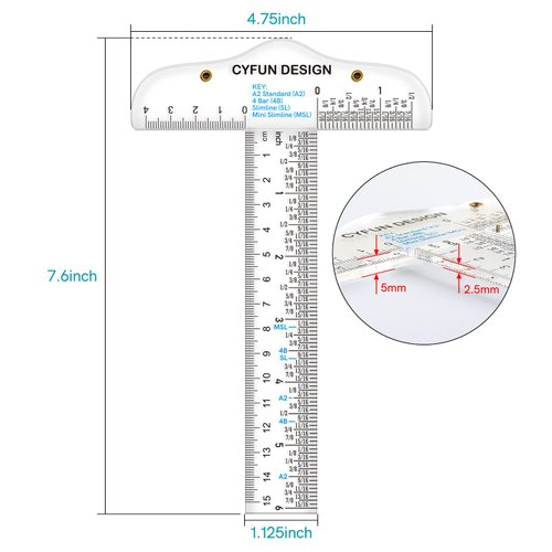 2PCS 6inch/15cm T-Shape Acrylic Transparent T-Ruler for Drafting and General Layout Work Scrapbooking Drafting Tools Scale Ruler for Crafting Zero-Centering Ruler with Inches & Metric Measuring Tool