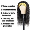 Lauberita Headband Wig Human Hair Wigs 14 Inch Wear and Go Glueless Wig Curly Deep Wave Headband Wig Natural Color